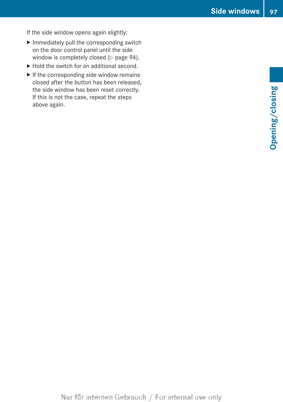 Opening/closing, Side windows | Mercedes-Benz 2013 GL Class User Manual | Page 99 / 448