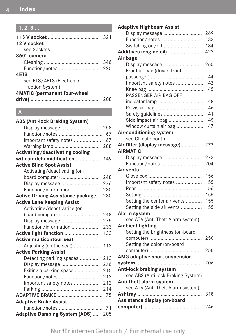 Index | Mercedes-Benz 2013 E Class Coupe User Manual | Page 6 / 432