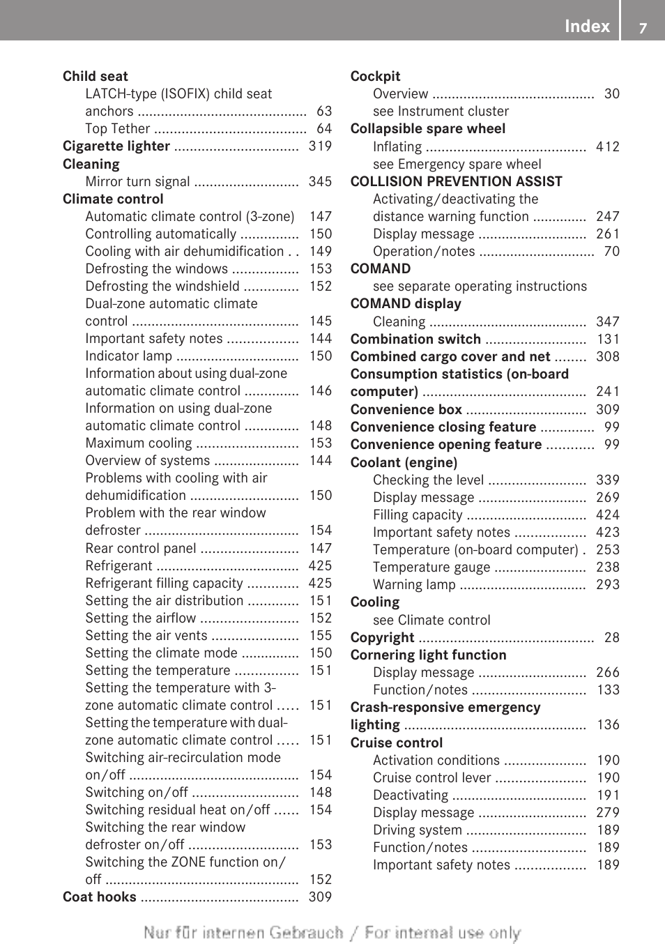 Index | Mercedes-Benz 2013 E Class Coupe User Manual | Page 9 / 432