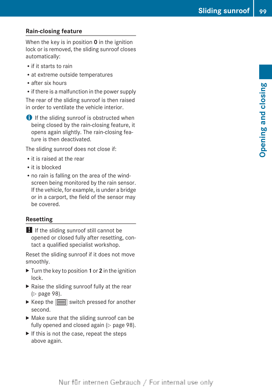 Opening and closing, Sliding sunroof | Mercedes-Benz 2013 GLS Class User Manual | Page 101 / 424