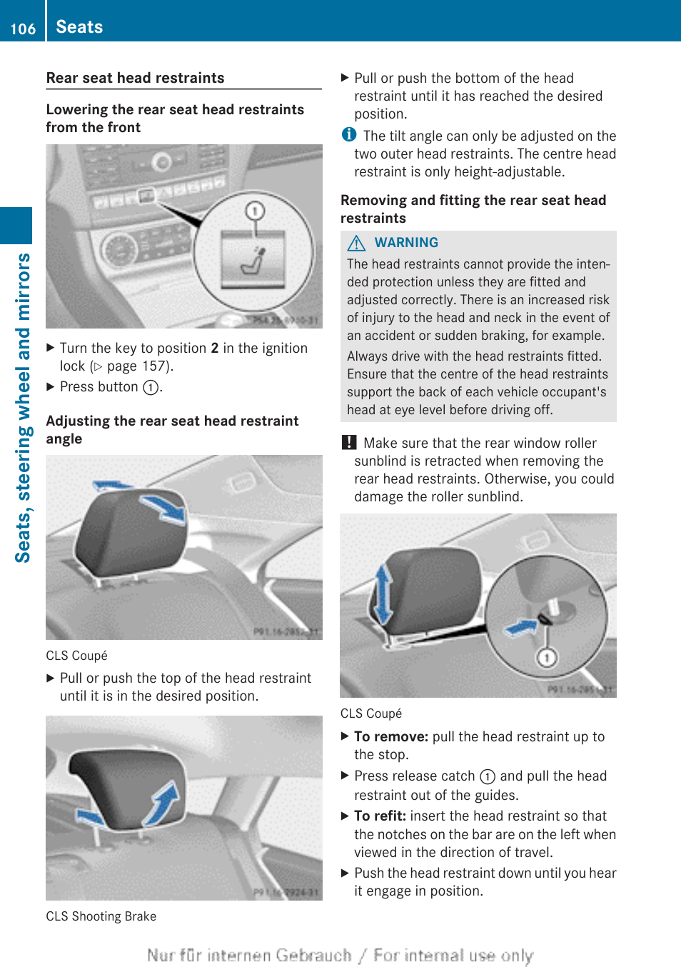 Seats, steering wheel and mirrors, Seats | Mercedes-Benz 2013 GLS Class User Manual | Page 108 / 424