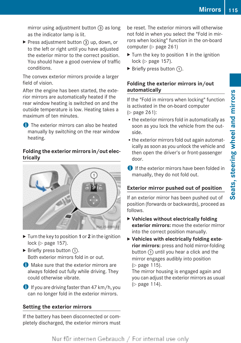 Seats, steering wheel and mirrors, Mirrors | Mercedes-Benz 2013 GLS Class User Manual | Page 117 / 424