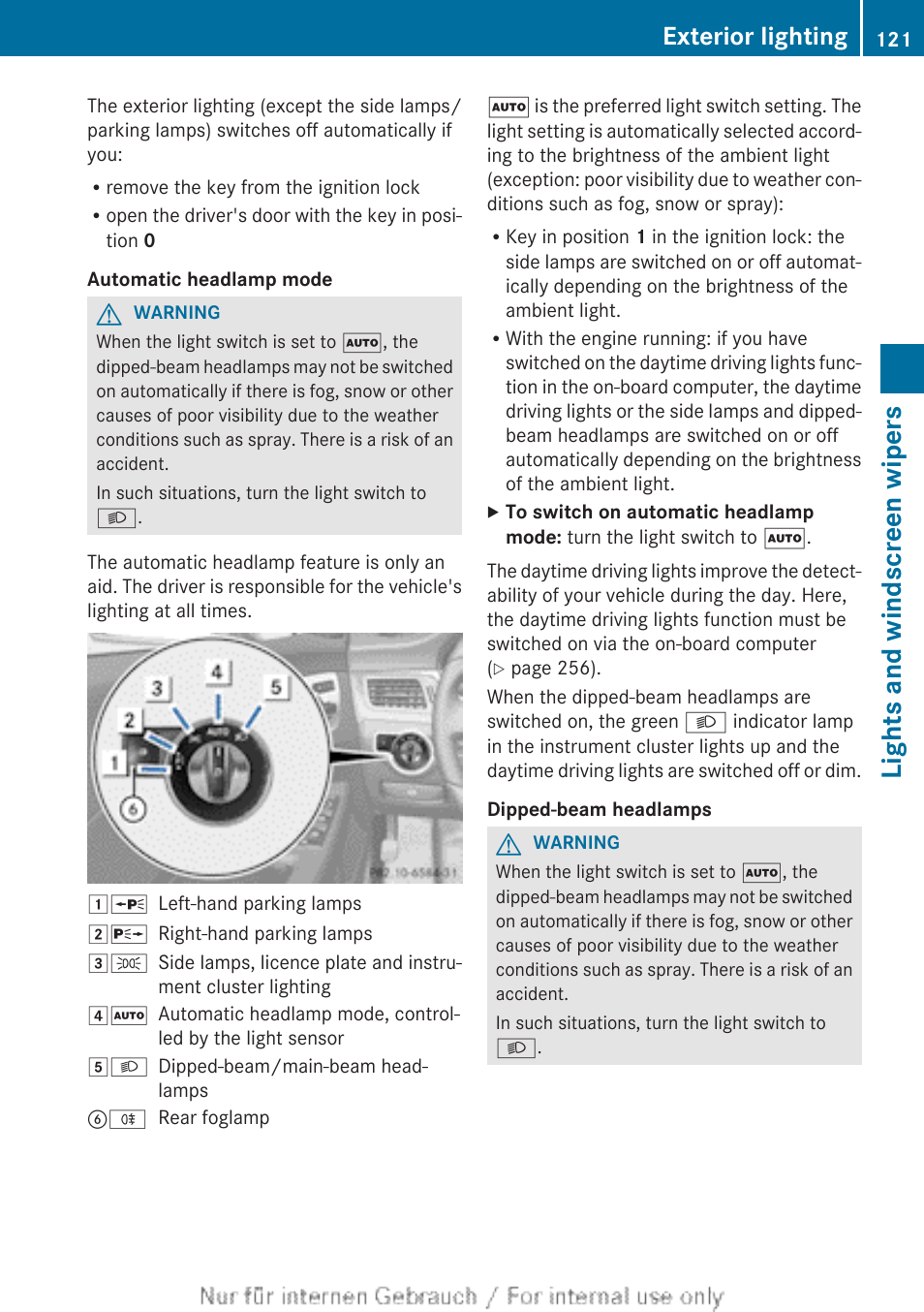 Lights and windscreen wipers, Exterior lighting | Mercedes-Benz 2013 GLS Class User Manual | Page 123 / 424