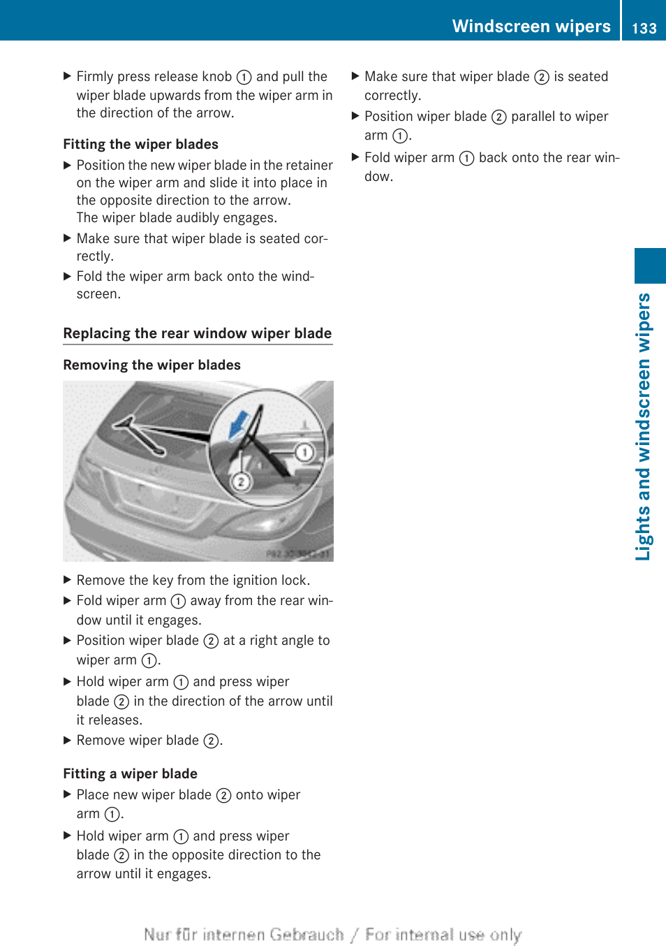 Lights and windscreen wipers, Windscreen wipers | Mercedes-Benz 2013 GLS Class User Manual | Page 135 / 424