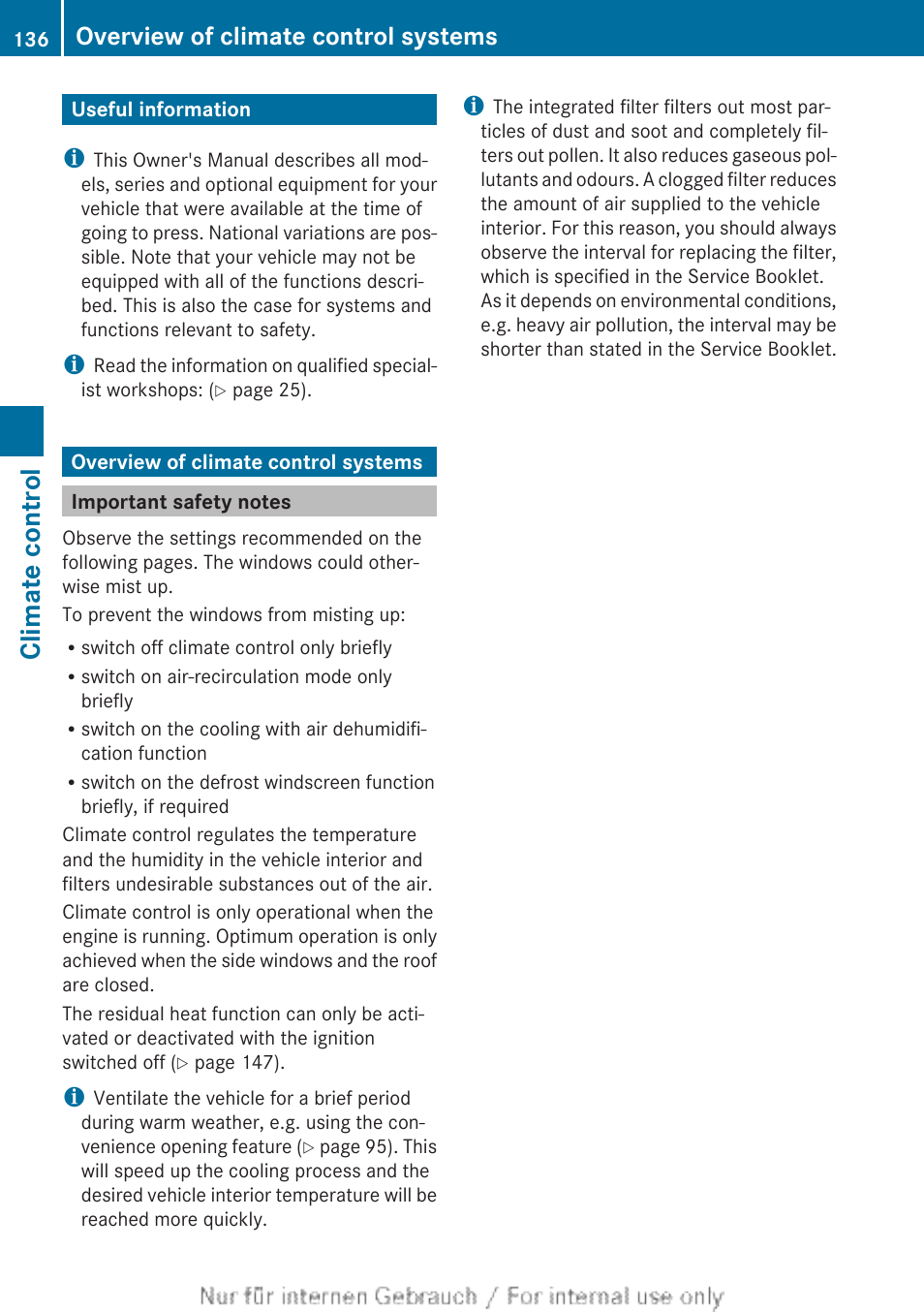 Climate control, Useful information, Overview of climate control systems | Important safety notes, Useful information overview of climate control sys, Tems | Mercedes-Benz 2013 GLS Class User Manual | Page 138 / 424