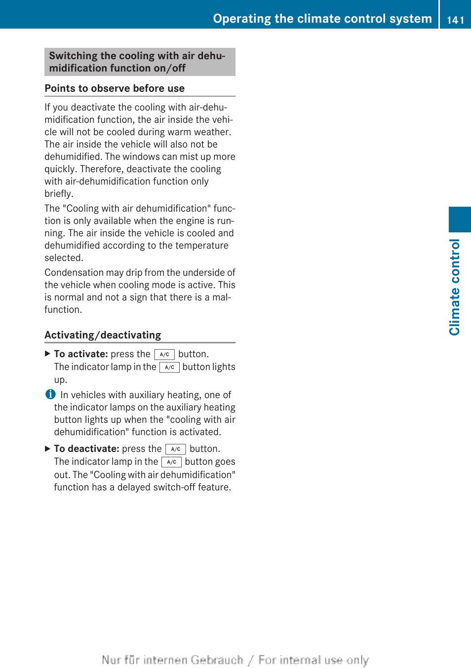 Climate control, Operating the climate control system | Mercedes-Benz 2013 GLS Class User Manual | Page 143 / 424