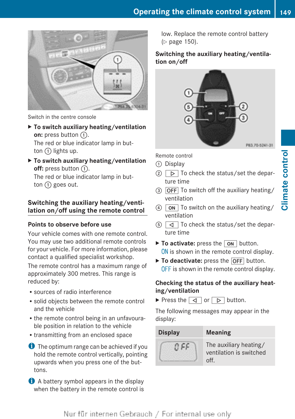 Auxiliary heating/ventilation, Climate control, Operating the climate control system | Mercedes-Benz 2013 GLS Class User Manual | Page 151 / 424