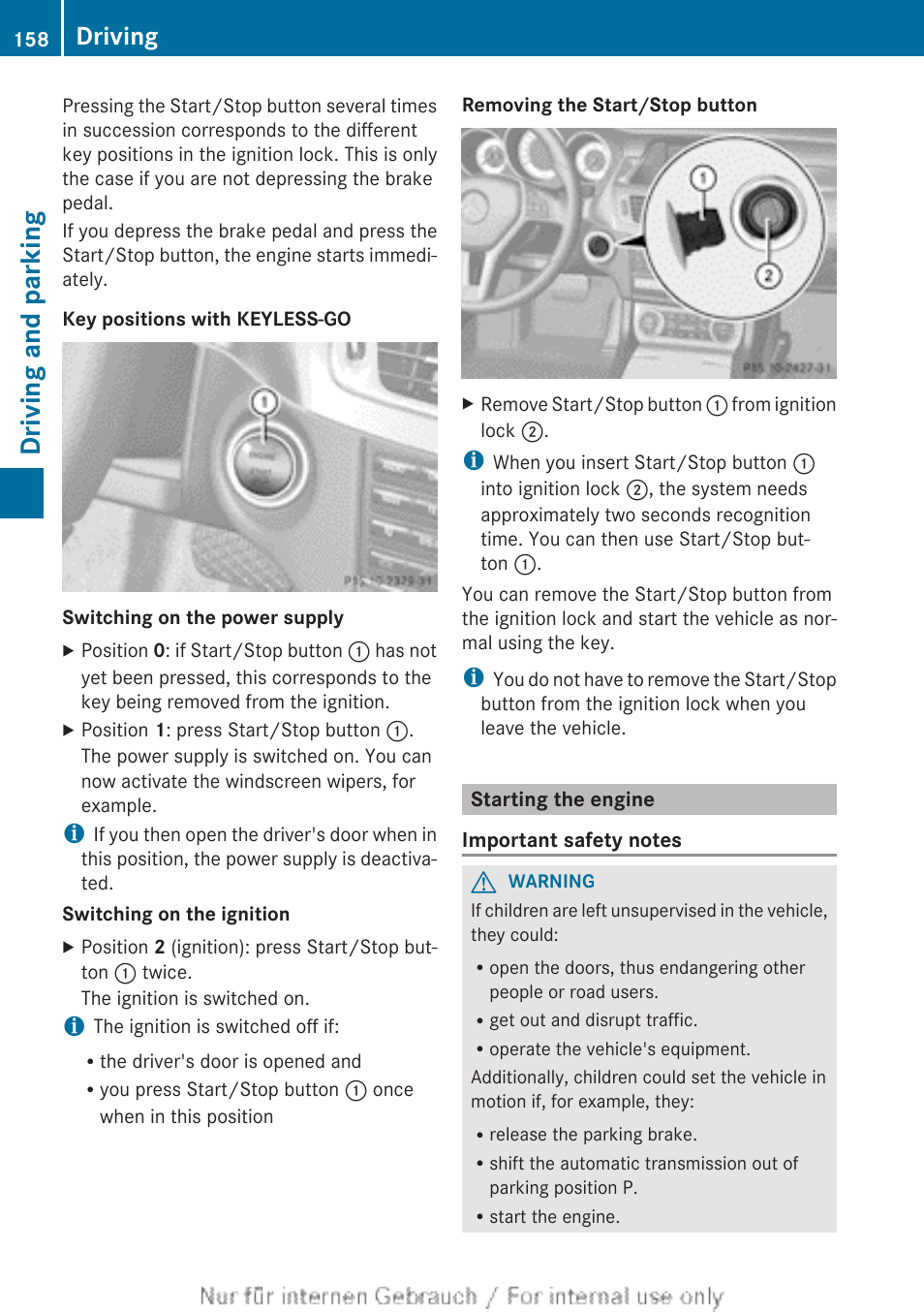 Starting the engine, Driving and parking, Driving | Mercedes-Benz 2013 GLS Class User Manual | Page 160 / 424