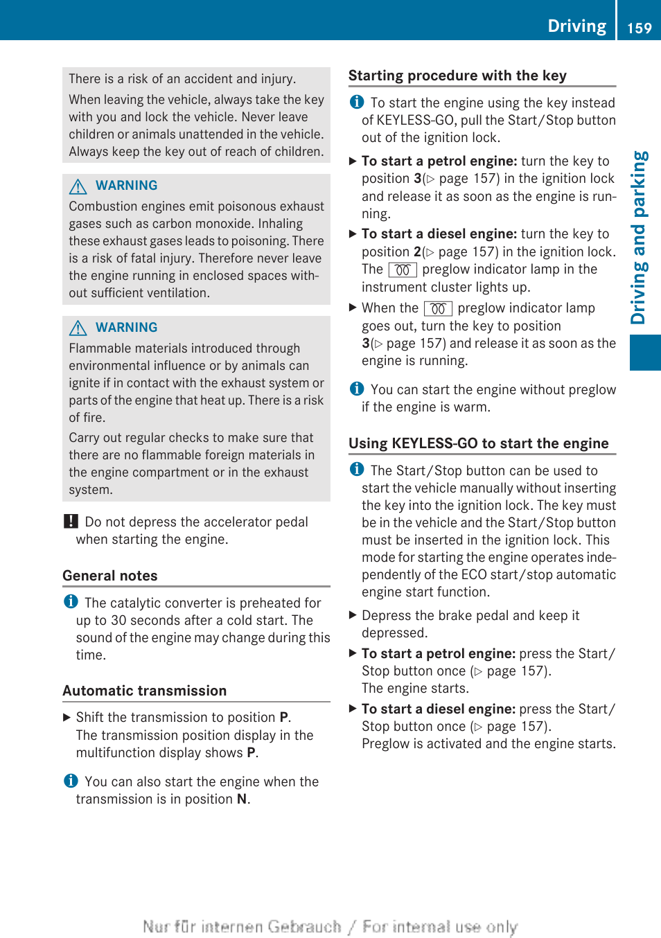 Driving and parking, Driving | Mercedes-Benz 2013 GLS Class User Manual | Page 161 / 424