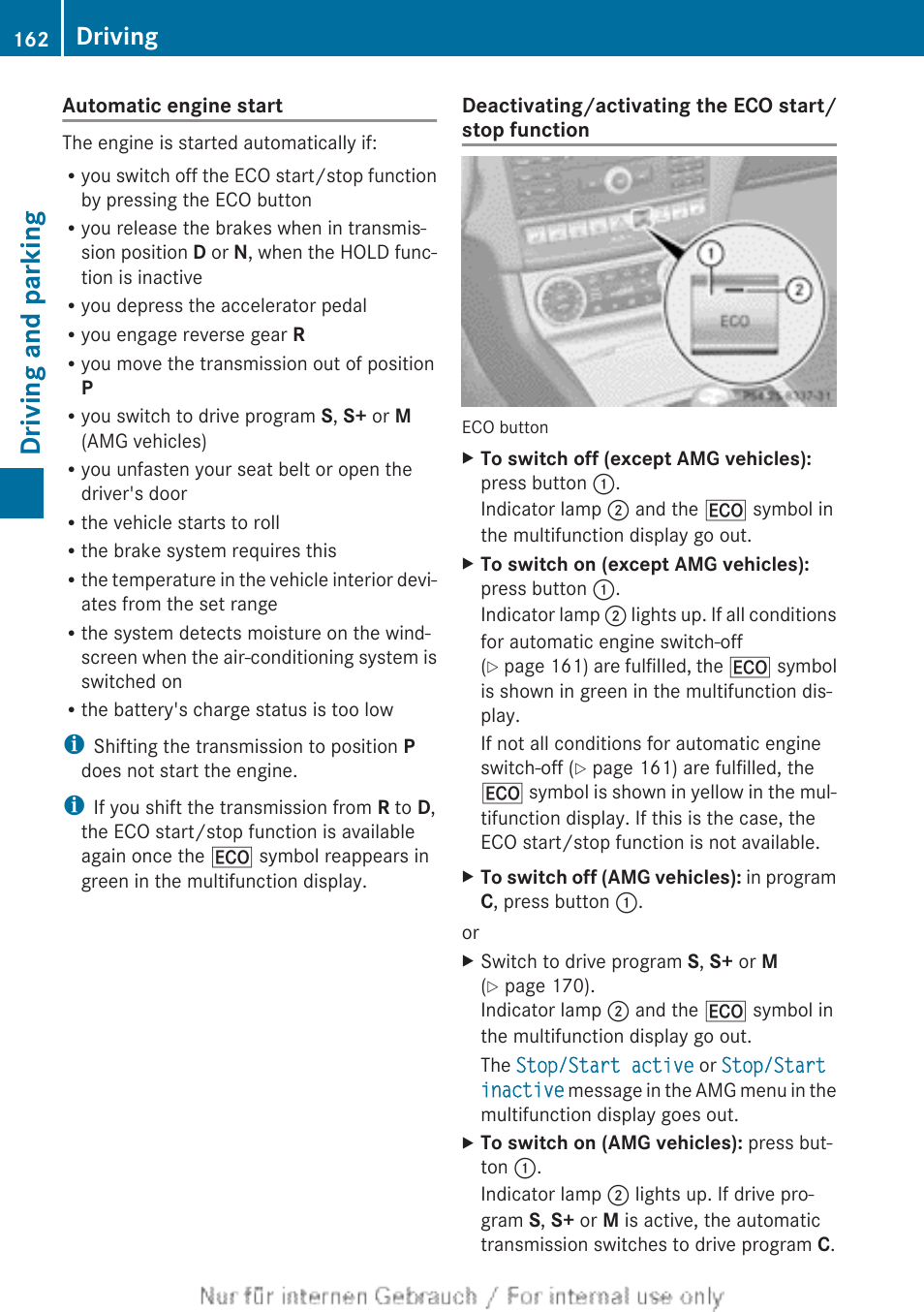 Engine start, Driving and parking, Driving | Mercedes-Benz 2013 GLS Class User Manual | Page 164 / 424