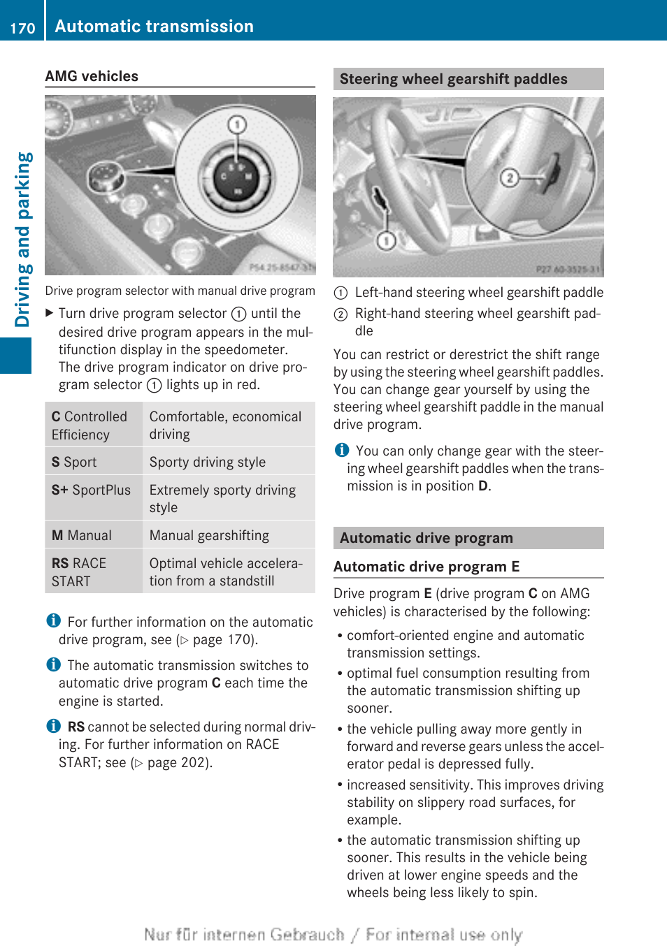 Steering wheel gearshift paddles, Automatic drive program, Driving and parking | Automatic transmission | Mercedes-Benz 2013 GLS Class User Manual | Page 172 / 424