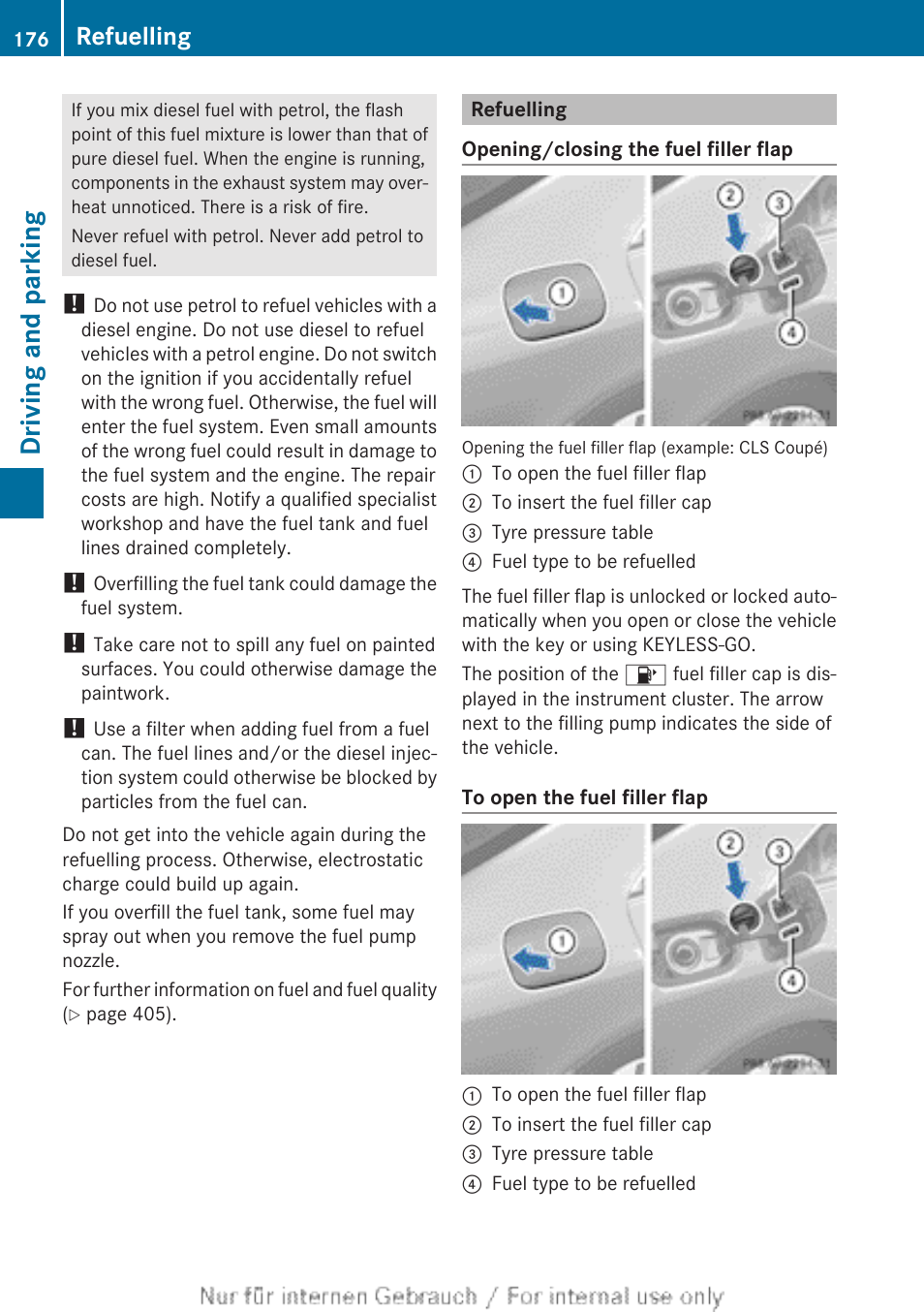 Refuelling, Driving and parking | Mercedes-Benz 2013 GLS Class User Manual | Page 178 / 424