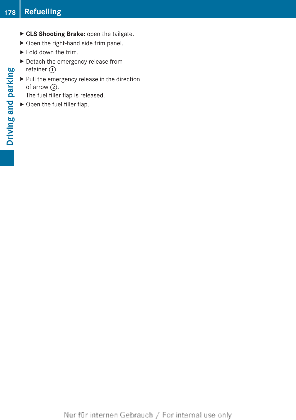 Driving and parking, Refuelling | Mercedes-Benz 2013 GLS Class User Manual | Page 180 / 424