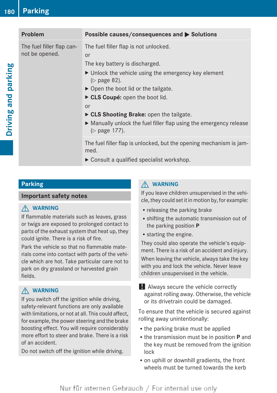 Parking, Important safety notes, Driving and parking | Mercedes-Benz 2013 GLS Class User Manual | Page 182 / 424