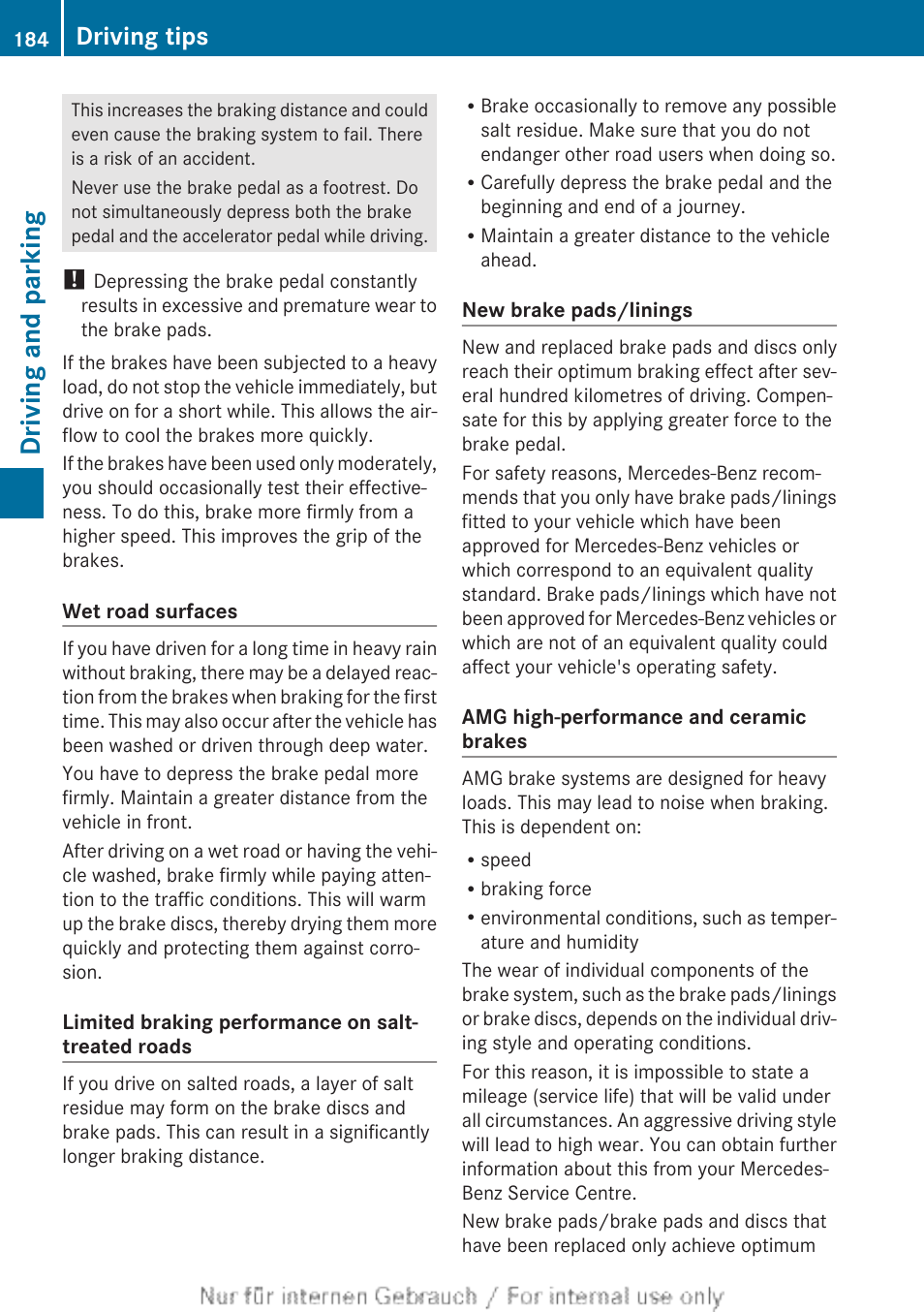 Driving and parking, Driving tips | Mercedes-Benz 2013 GLS Class User Manual | Page 186 / 424