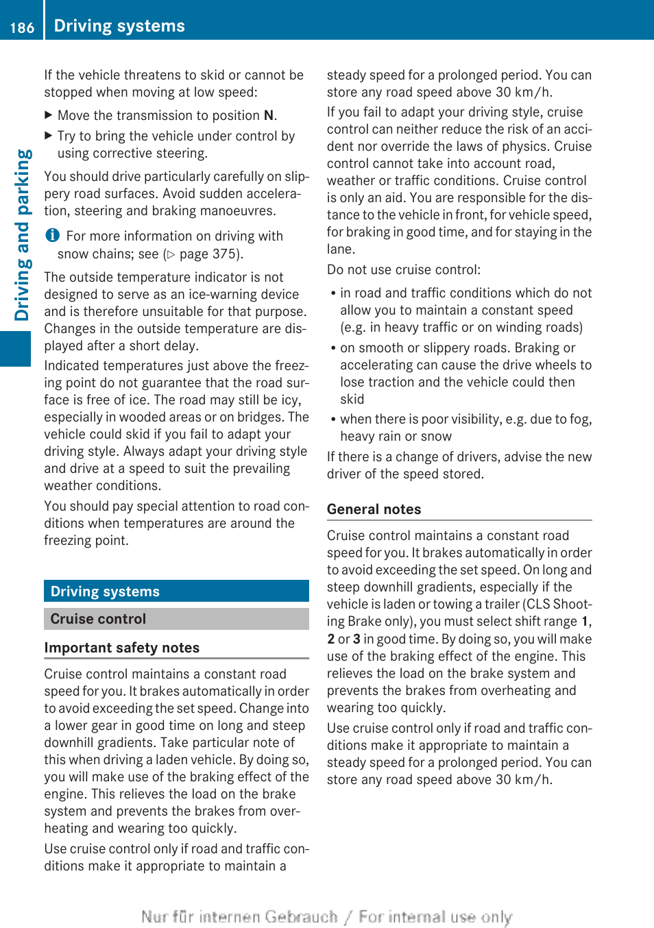 Driving systems, Cruise control, Driving and parking | Mercedes-Benz 2013 GLS Class User Manual | Page 188 / 424