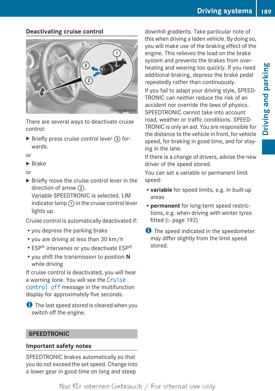 Speedtronic, Driving and parking, Driving systems | Mercedes-Benz 2013 GLS Class User Manual | Page 191 / 424