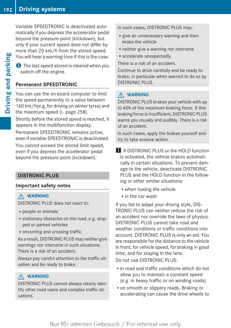 Distronic plus, Driving and parking, Driving systems | Mercedes-Benz 2013 GLS Class User Manual | Page 194 / 424