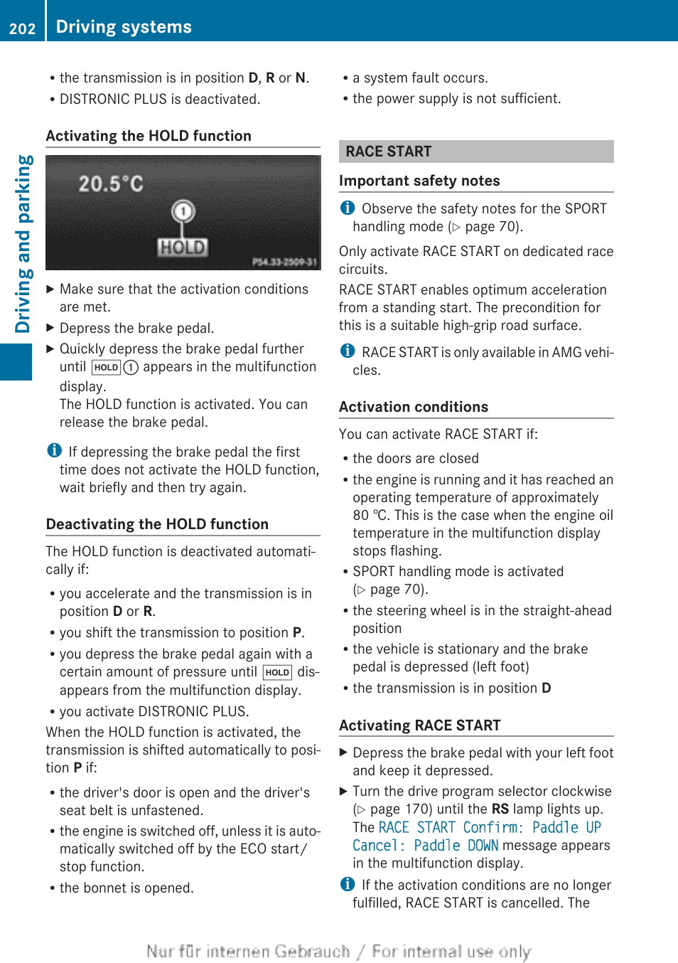 Race start, Start; see, Driving and parking | Driving systems | Mercedes-Benz 2013 GLS Class User Manual | Page 204 / 424