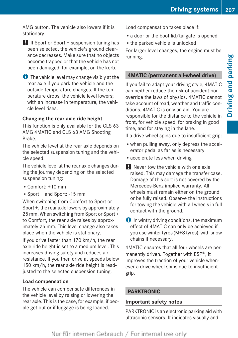 4matic (permanent all-wheel drive), Parktronic, Driving and parking | Driving systems | Mercedes-Benz 2013 GLS Class User Manual | Page 209 / 424