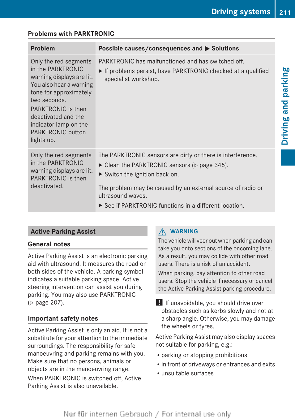 Active parking assist, Driving and parking, Driving systems | Mercedes-Benz 2013 GLS Class User Manual | Page 213 / 424