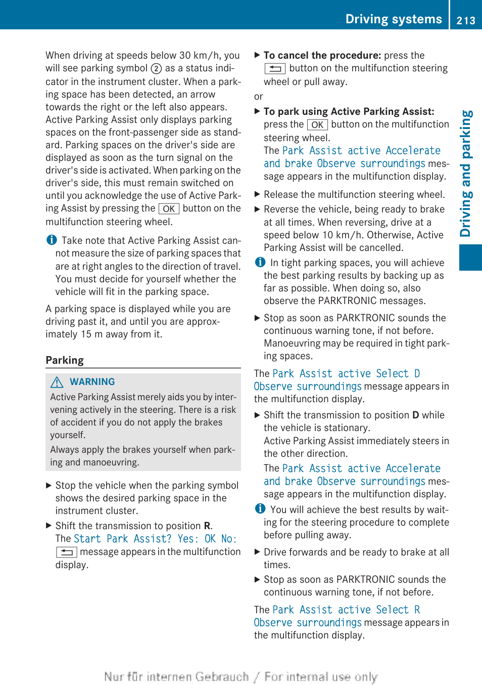 Driving and parking, Driving systems | Mercedes-Benz 2013 GLS Class User Manual | Page 215 / 424