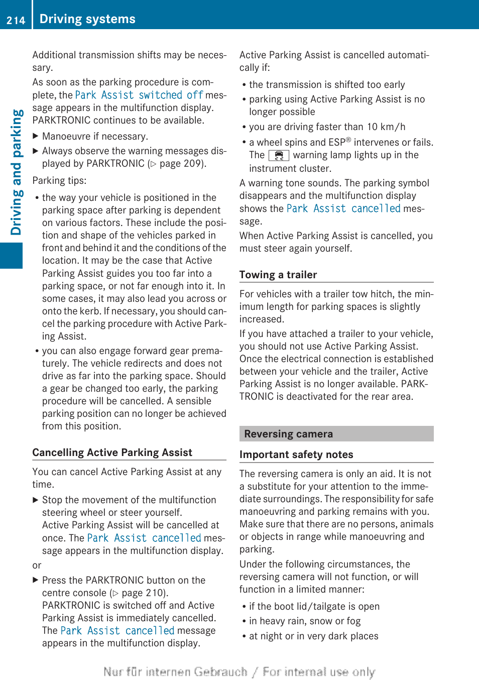 Reversing camera, Driving and parking, Driving systems | Mercedes-Benz 2013 GLS Class User Manual | Page 216 / 424