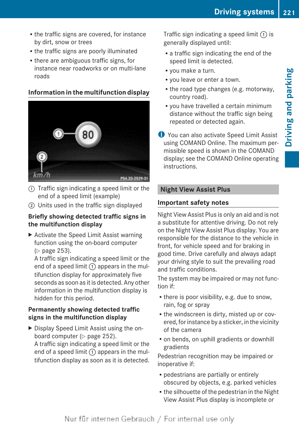 Night view assist plus, Driving and parking, Driving systems | Mercedes-Benz 2013 GLS Class User Manual | Page 223 / 424