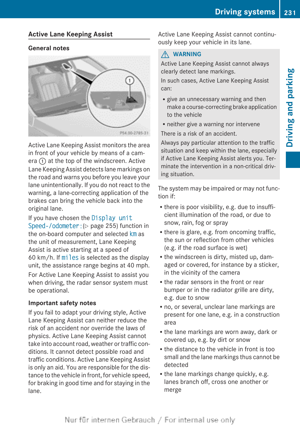 Lane keeping assist, Driving and parking, Driving systems | Mercedes-Benz 2013 GLS Class User Manual | Page 233 / 424