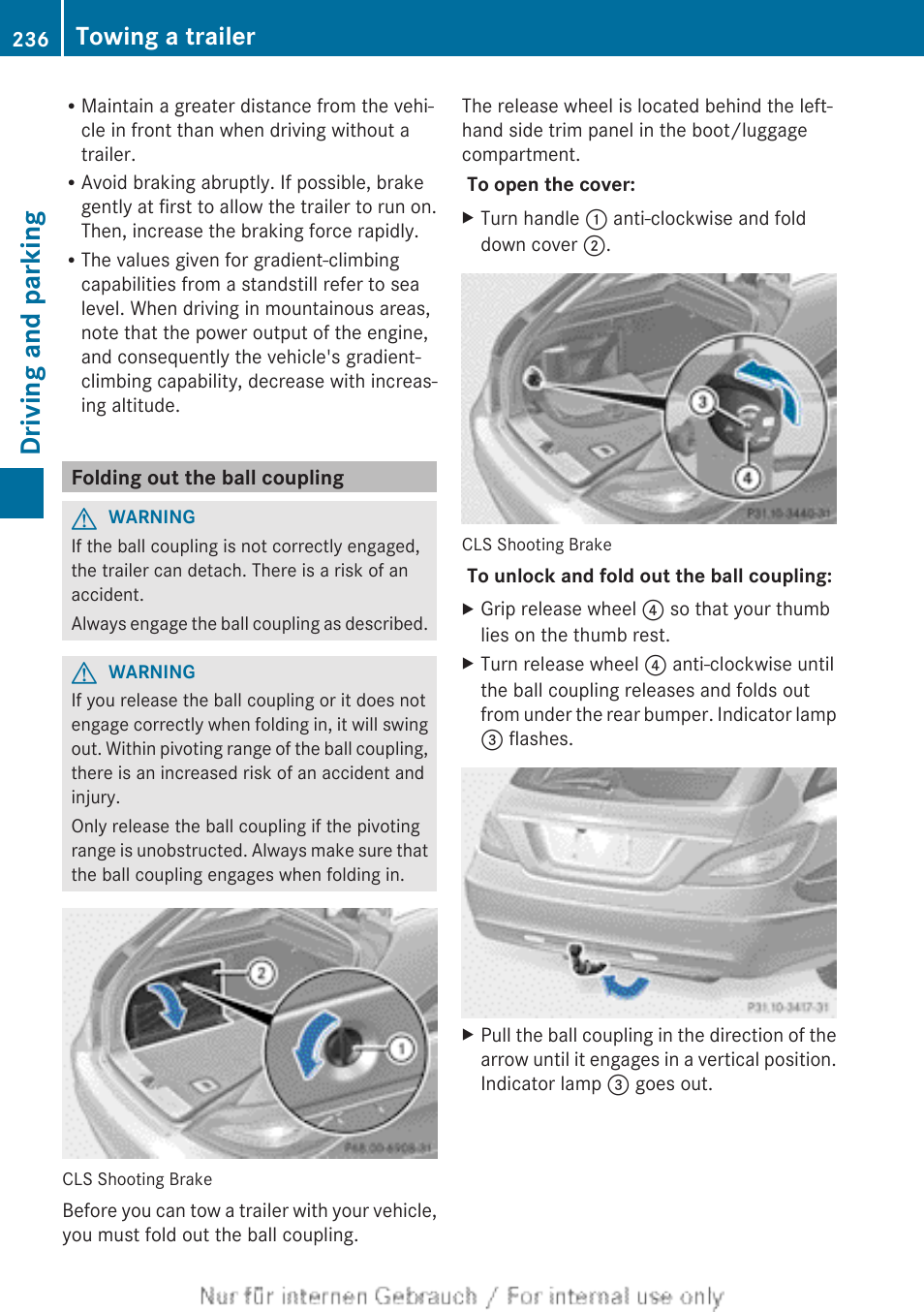 Folding out the ball coupling, Driving and parking, Towing a trailer | Mercedes-Benz 2013 GLS Class User Manual | Page 238 / 424