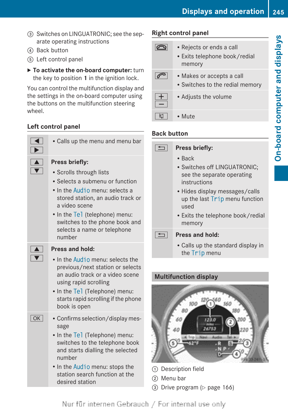 Multifunction display, Tifunction display, On-board computer and displays | Displays and operation | Mercedes-Benz 2013 GLS Class User Manual | Page 247 / 424