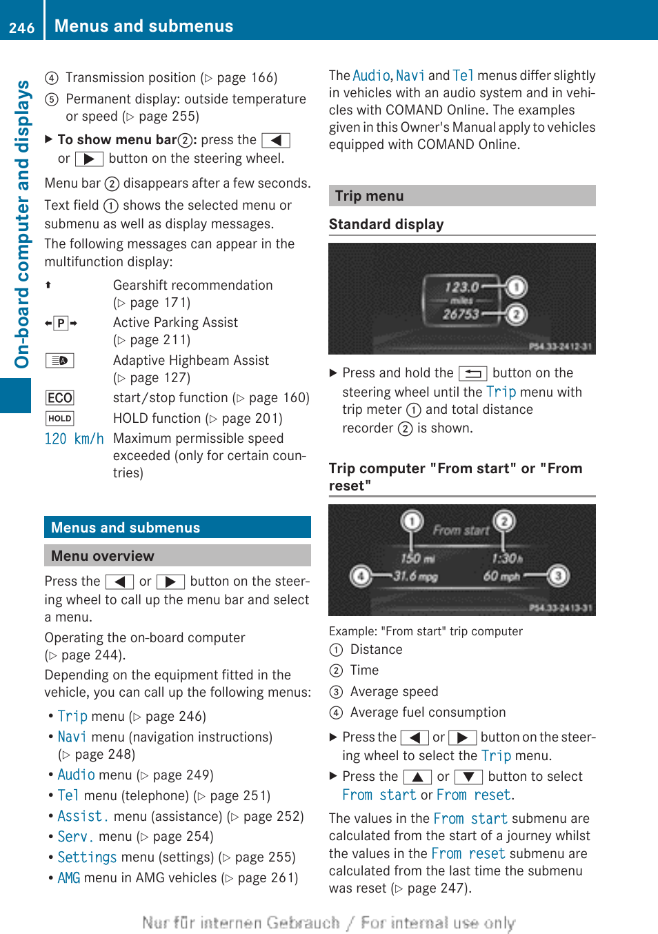 Menus and submenus, Menu overview, Trip menu | On-board computer and displays | Mercedes-Benz 2013 GLS Class User Manual | Page 248 / 424