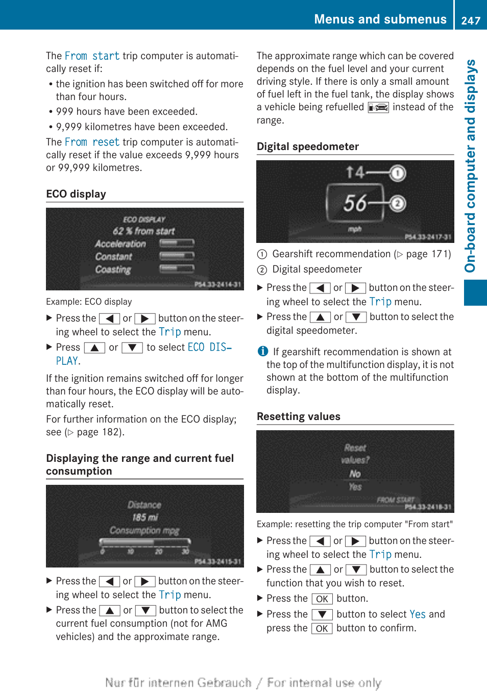 Was reset, On-board computer and displays, Menus and submenus | Mercedes-Benz 2013 GLS Class User Manual | Page 249 / 424