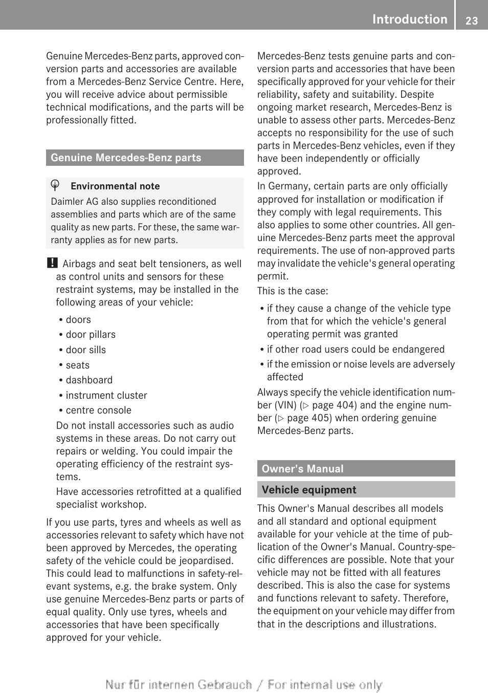 Genuine mercedes-benz parts, Owner's manual, Vehicle equipment | Introduction | Mercedes-Benz 2013 GLS Class User Manual | Page 25 / 424