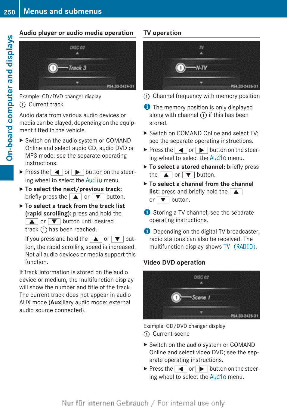 On-board computer and displays, Menus and submenus | Mercedes-Benz 2013 GLS Class User Manual | Page 252 / 424