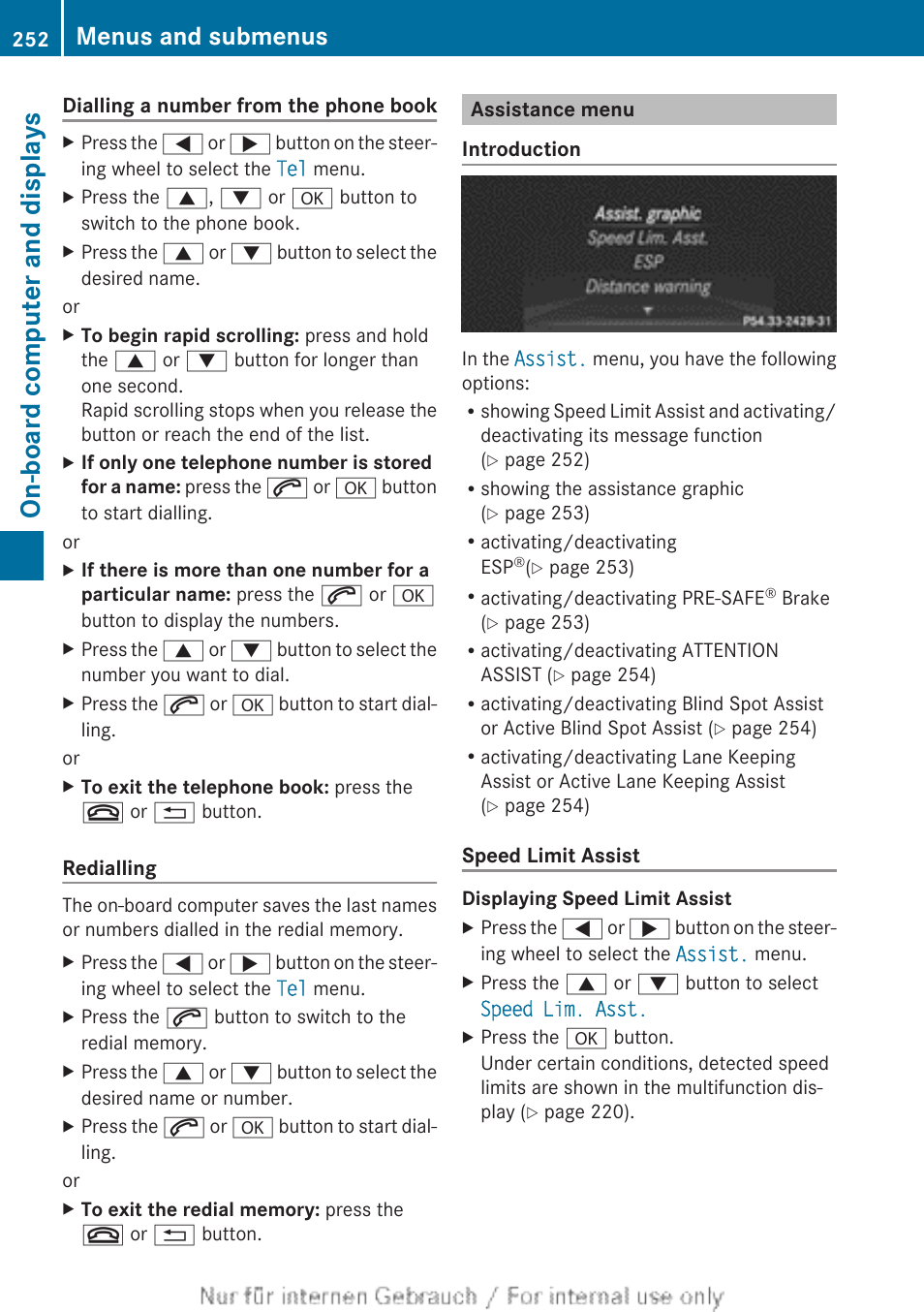 Assistance menu, Number from the phone book, Board computer | Menu (assistance), On-board computer and displays, Menus and submenus | Mercedes-Benz 2013 GLS Class User Manual | Page 254 / 424