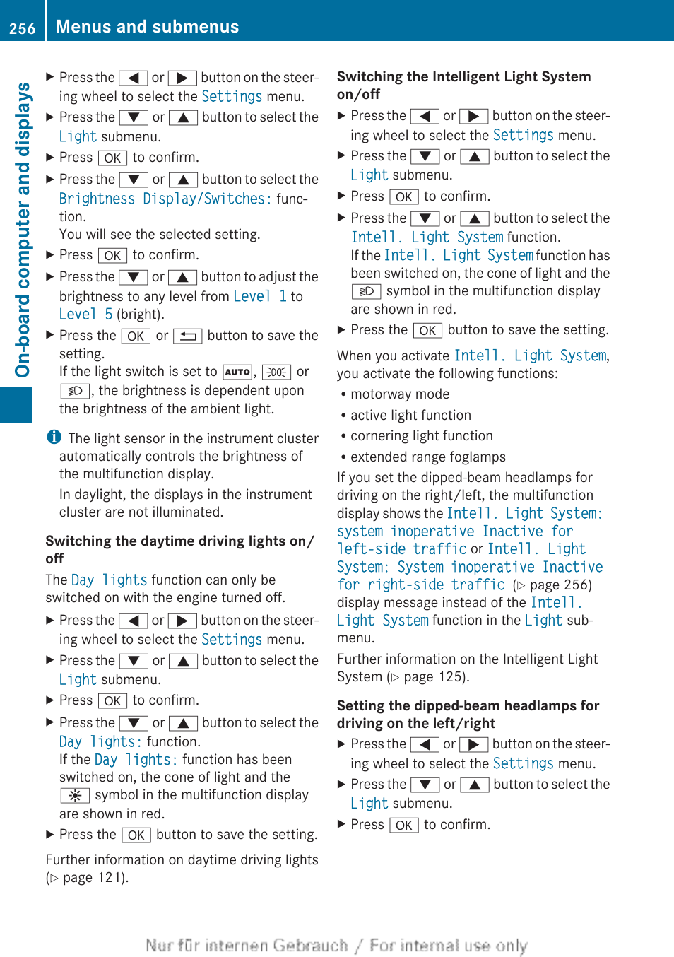 Ing the border, On-board computer, On-board computer and displays | Menus and submenus | Mercedes-Benz 2013 GLS Class User Manual | Page 258 / 424