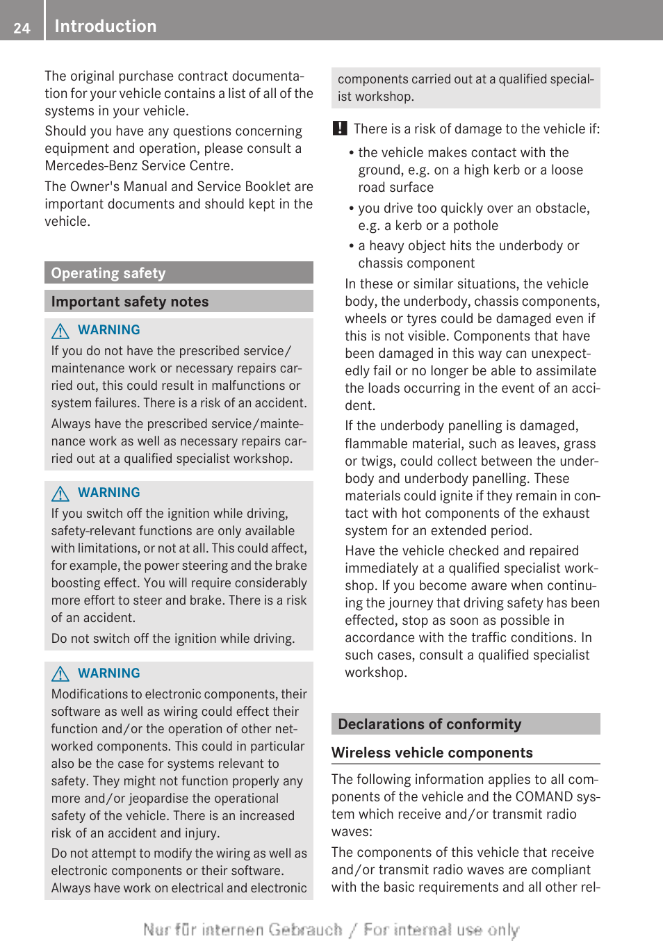 Operating safety, Important safety notes, Declarations of conformity | Introduction | Mercedes-Benz 2013 GLS Class User Manual | Page 26 / 424