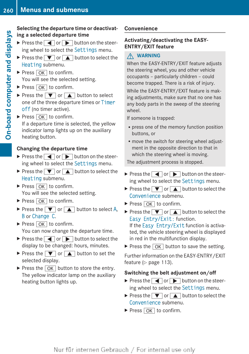 Puter, On-board computer and displays, Menus and submenus | Mercedes-Benz 2013 GLS Class User Manual | Page 262 / 424