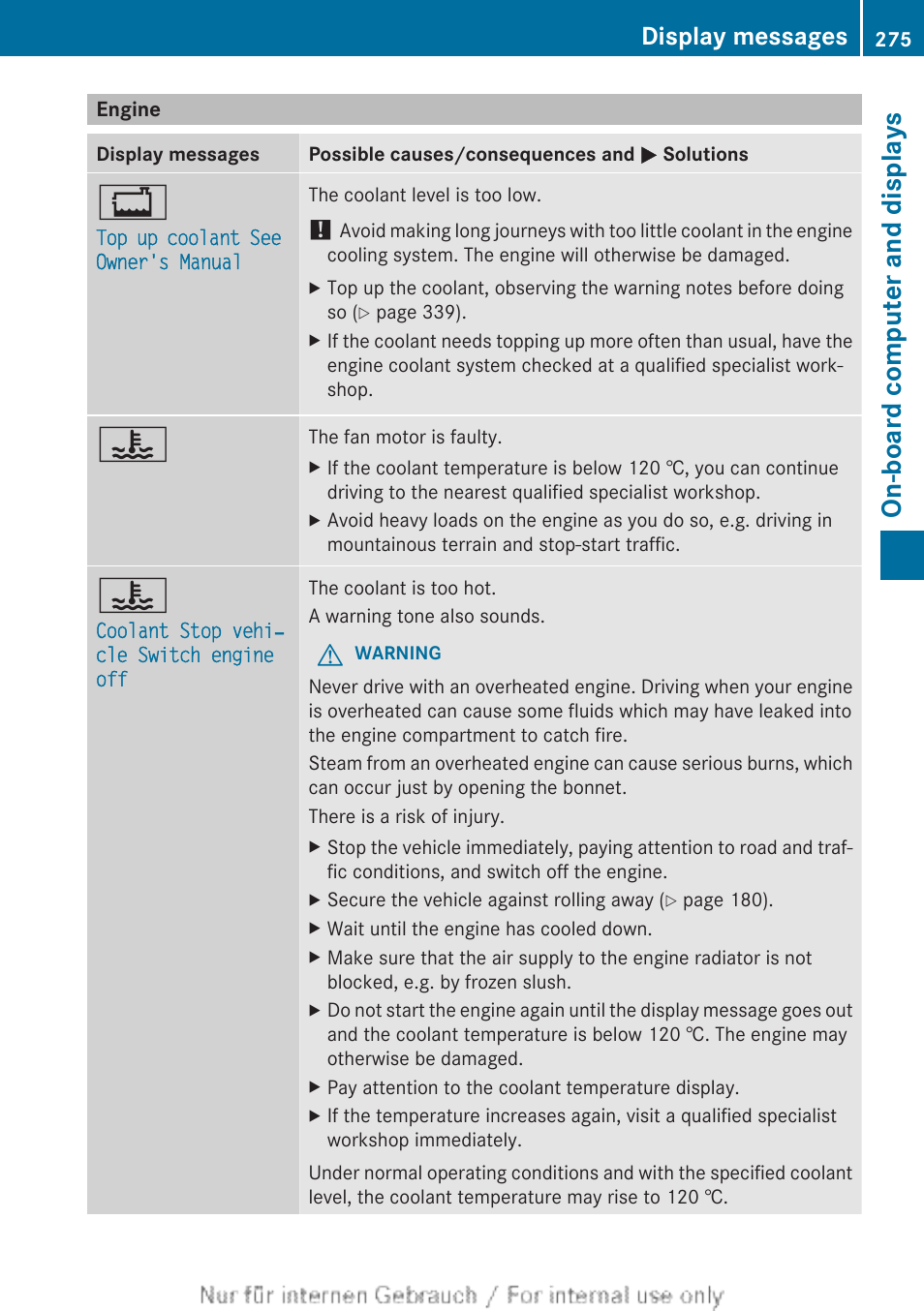 Engine, On-board computer and displays, Display messages | Mercedes-Benz 2013 GLS Class User Manual | Page 277 / 424