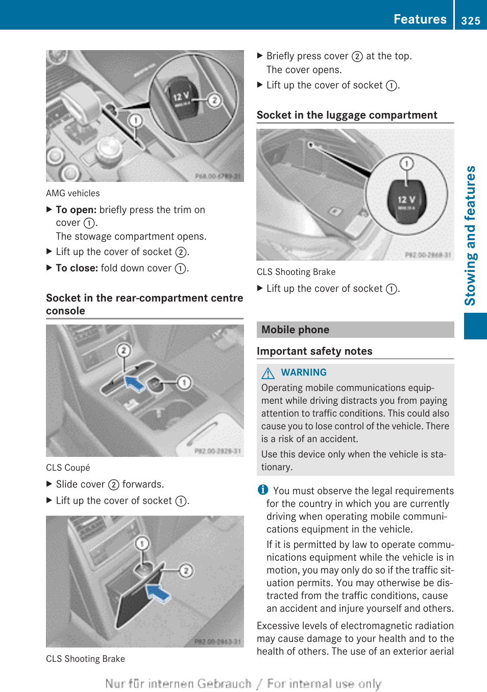 Mobile phone, Stowing and features, Features | Mercedes-Benz 2013 GLS Class User Manual | Page 327 / 424