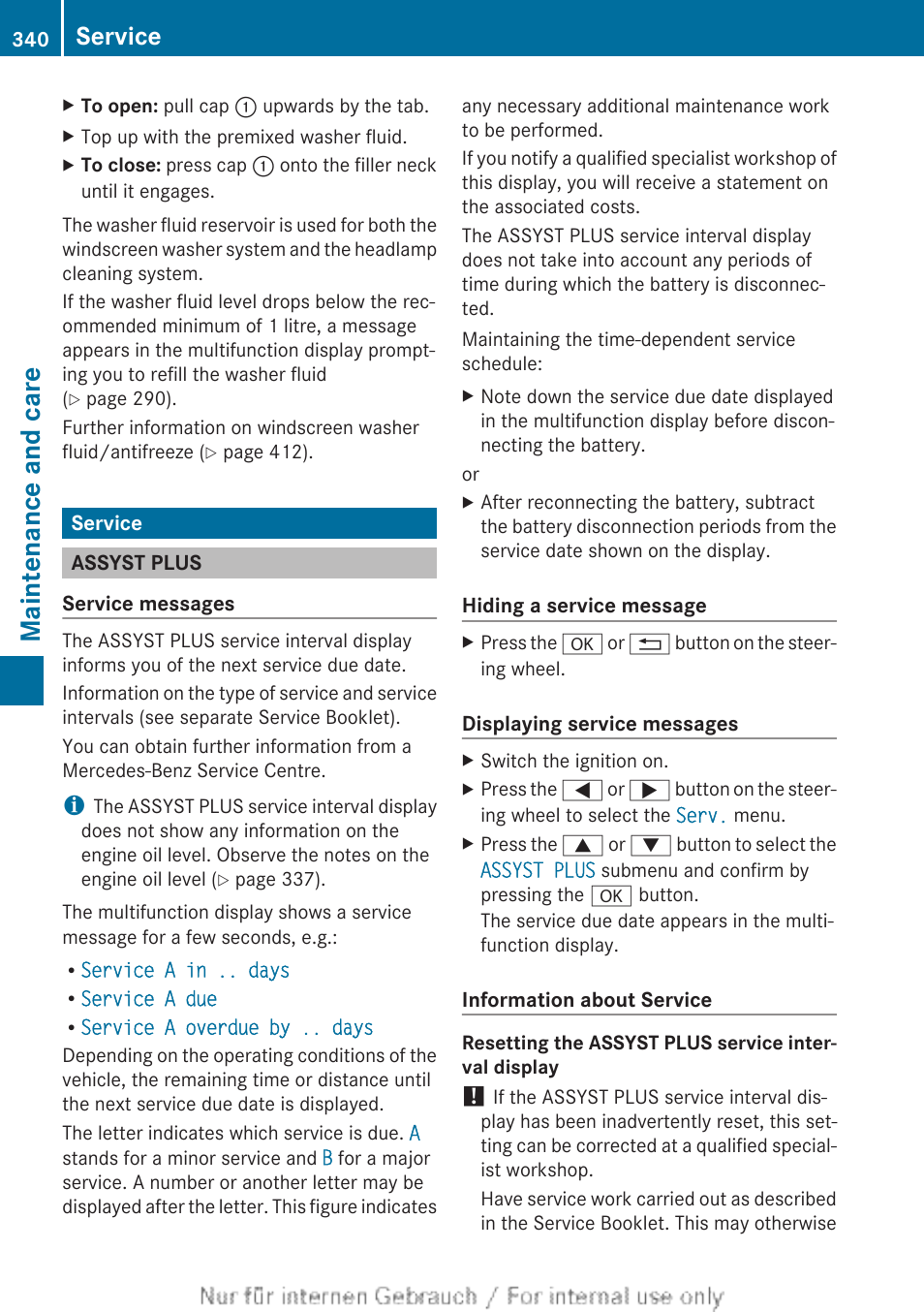 Service, Assyst plus, Call up the service due date | Maintenance and care | Mercedes-Benz 2013 GLS Class User Manual | Page 342 / 424