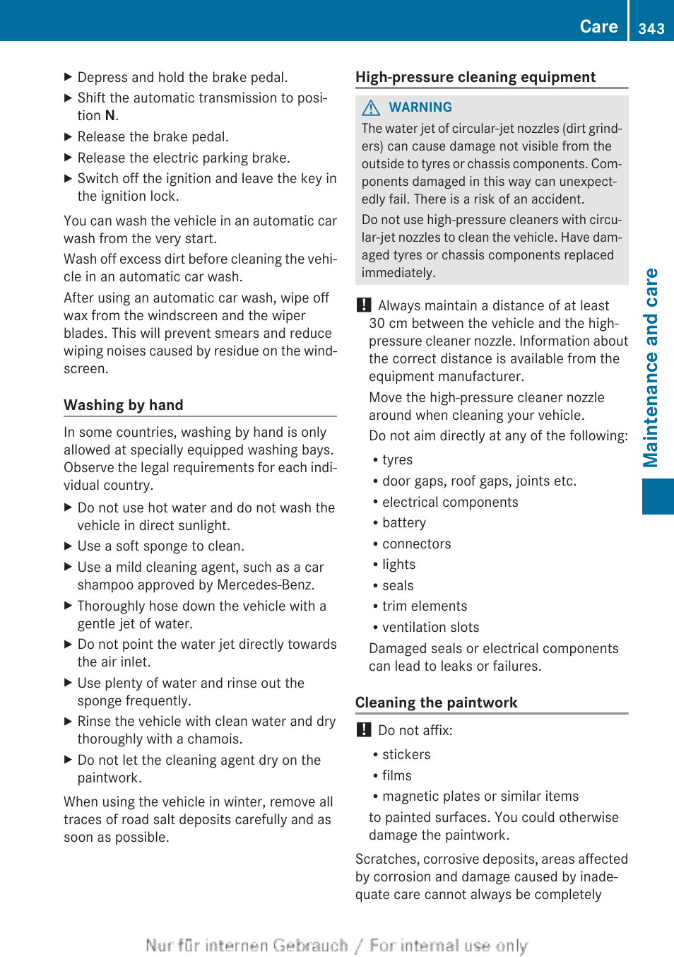 Maintenance and care, Care | Mercedes-Benz 2013 GLS Class User Manual | Page 345 / 424