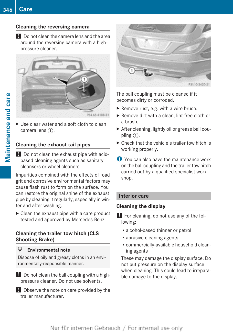 Interior care, Maintenance and care, Care | Mercedes-Benz 2013 GLS Class User Manual | Page 348 / 424