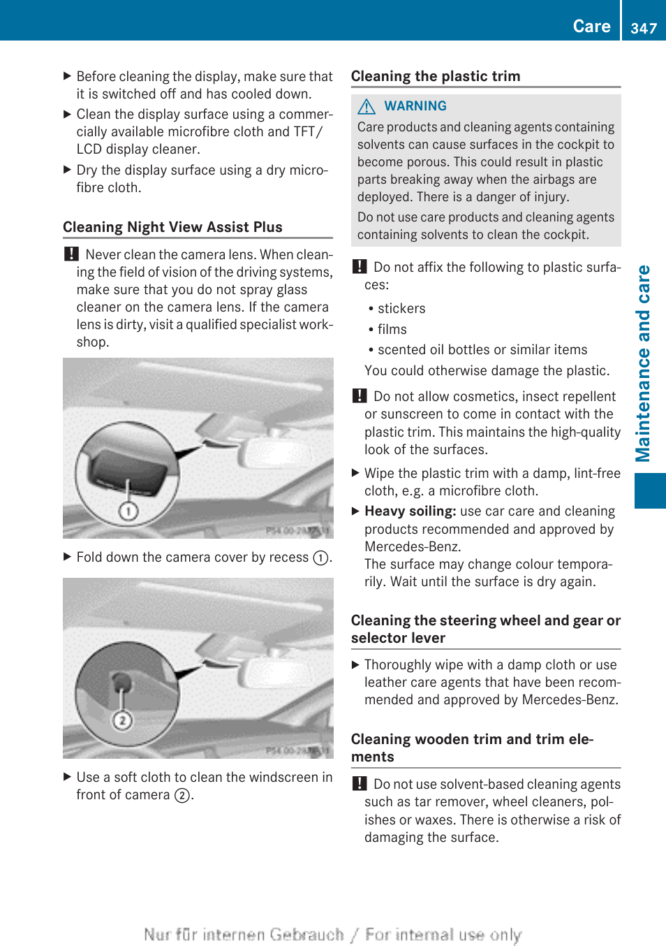 Cleaning, The camera cover, Maintenance and care | Care | Mercedes-Benz 2013 GLS Class User Manual | Page 349 / 424