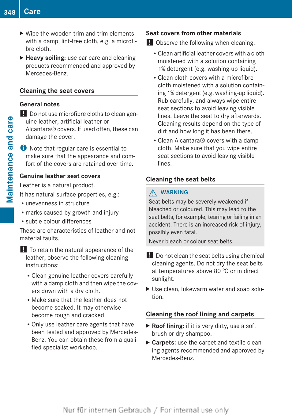 Cleaning, Maintenance and care, Care | Mercedes-Benz 2013 GLS Class User Manual | Page 350 / 424