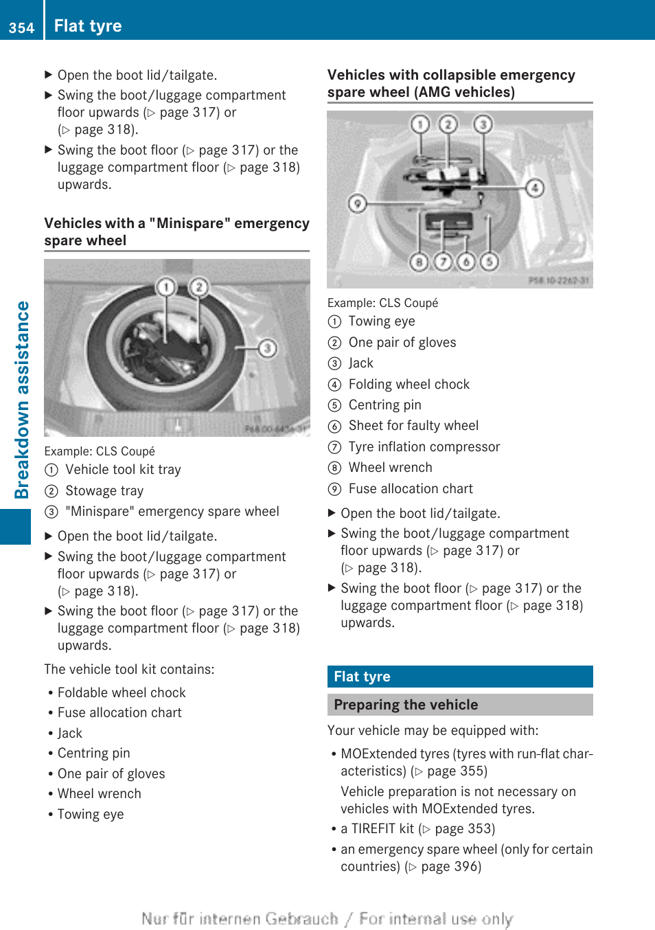 Flat tyre, Preparing the vehicle, Breakdown assistance | Mercedes-Benz 2013 GLS Class User Manual | Page 356 / 424