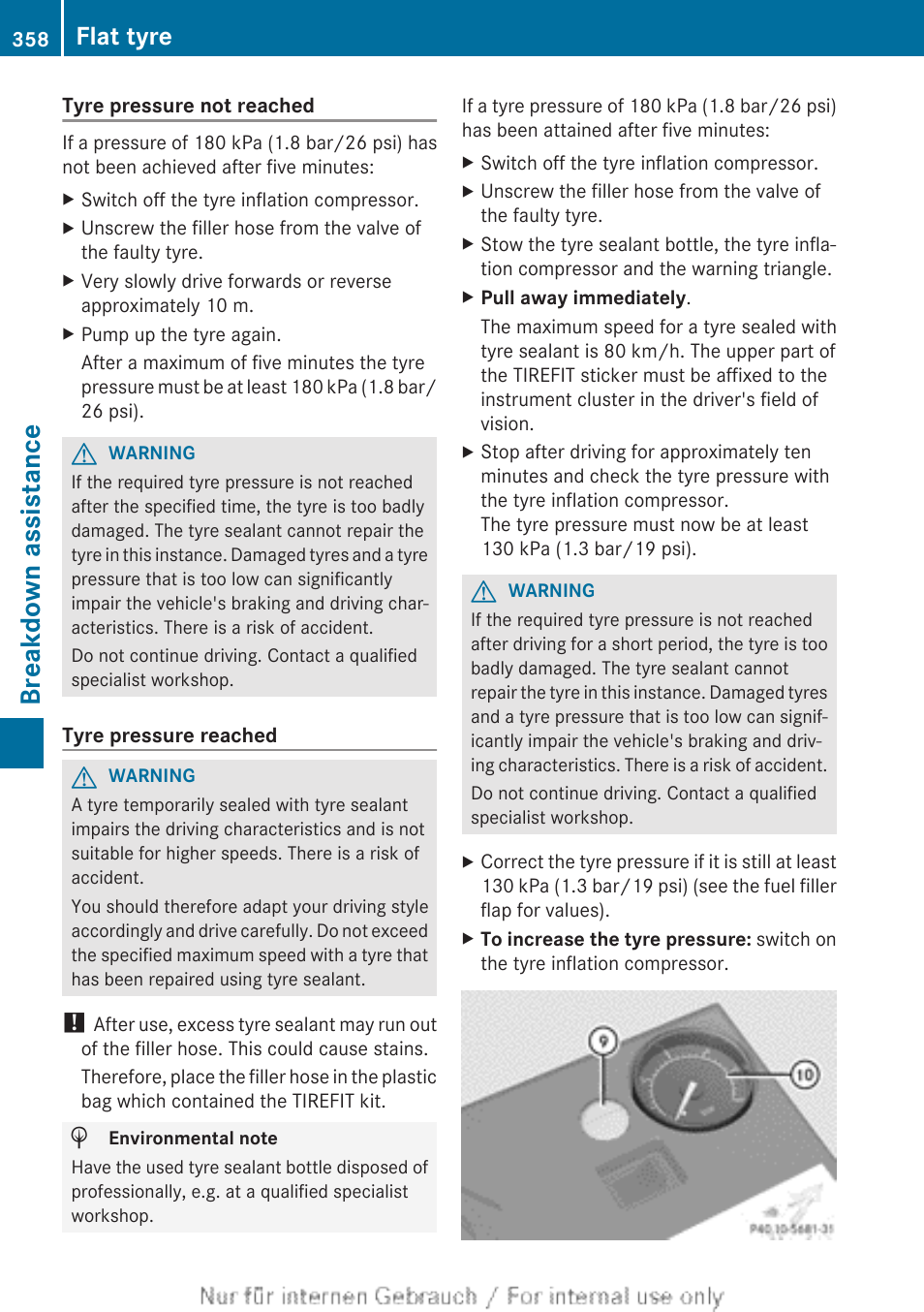 Breakdown assistance, Flat tyre | Mercedes-Benz 2013 GLS Class User Manual | Page 360 / 424