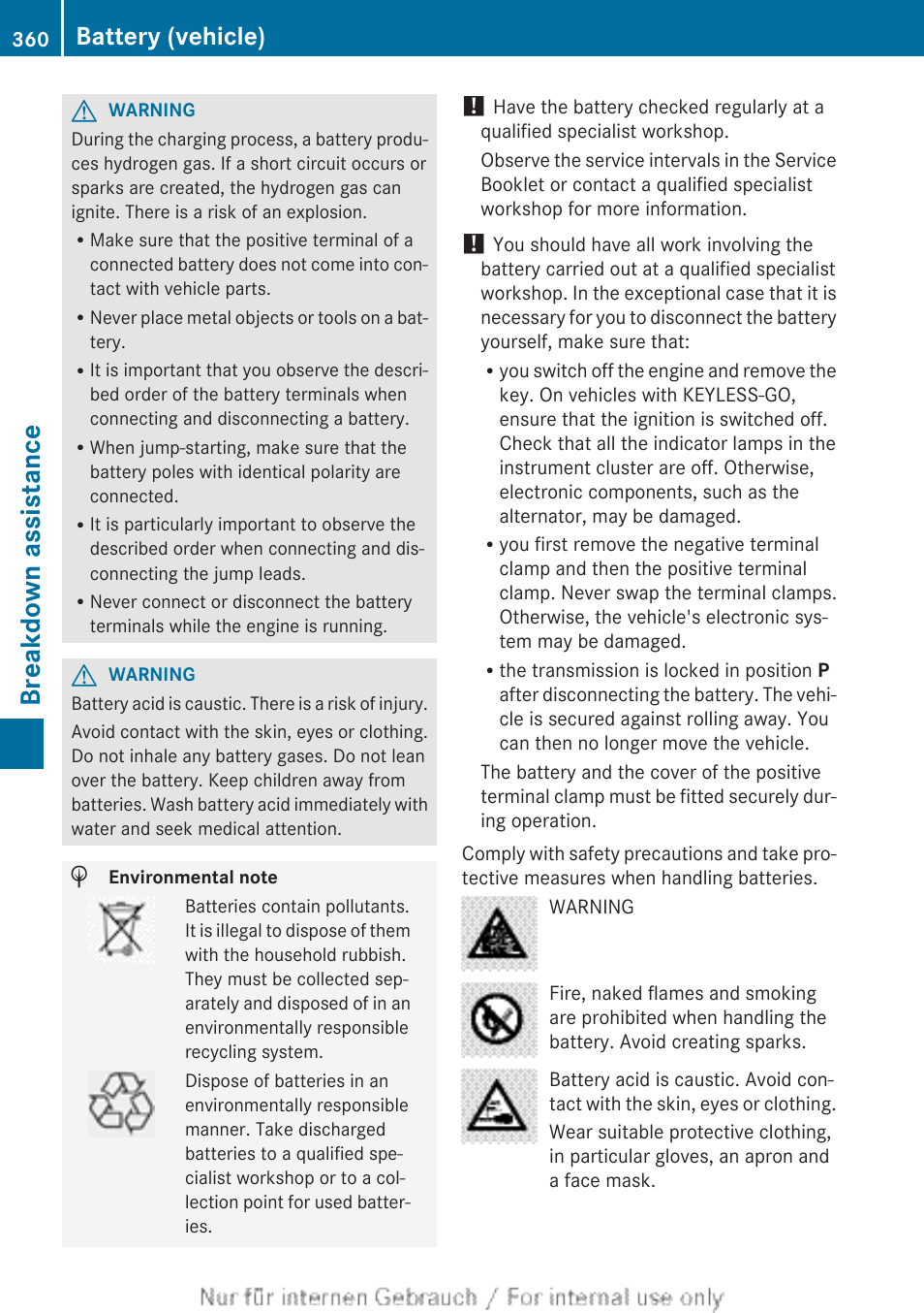 Breakdown assistance, Battery (vehicle) | Mercedes-Benz 2013 GLS Class User Manual | Page 362 / 424