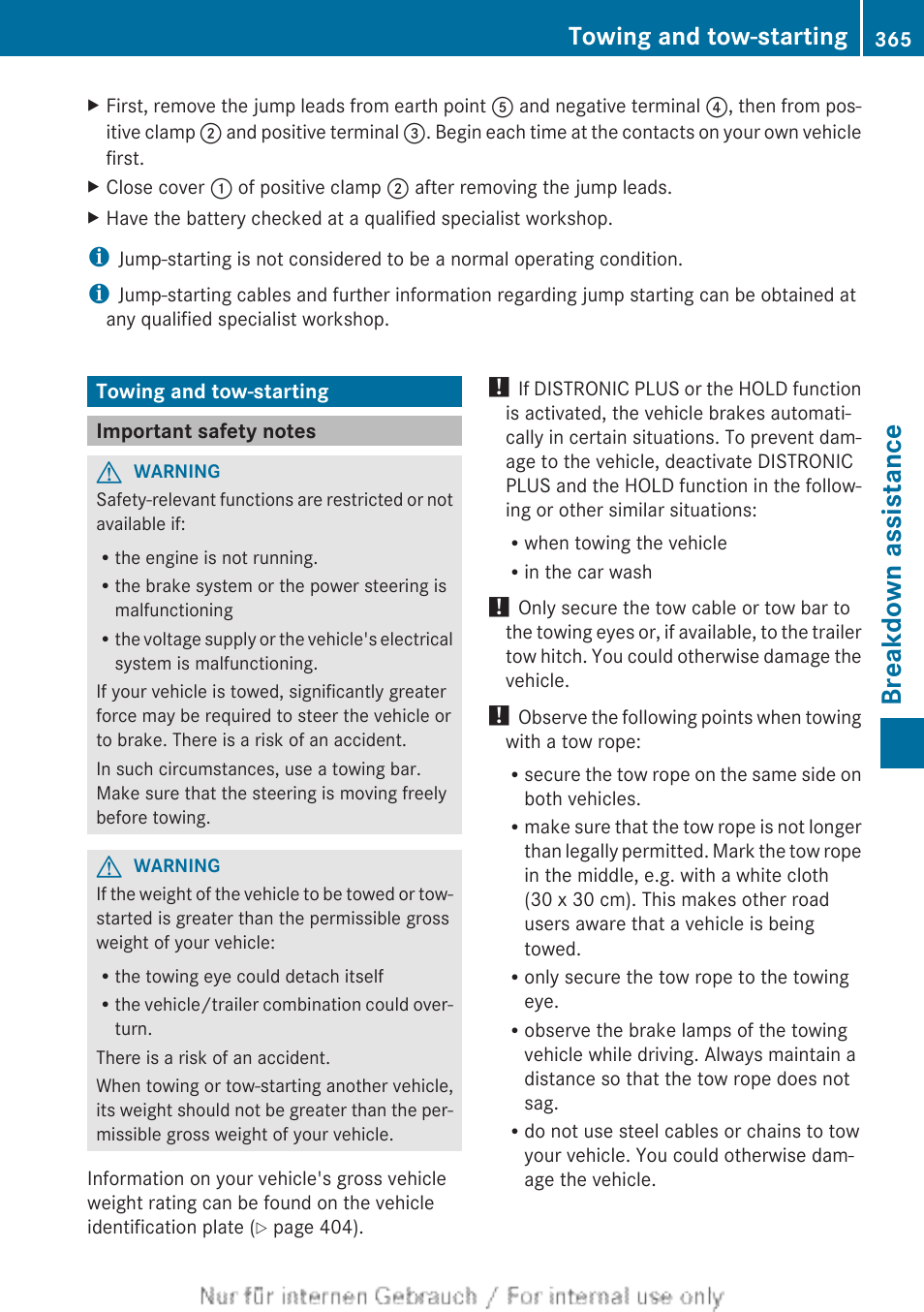 Towing and tow-starting, Important safety notes, Breakdown assistance | Mercedes-Benz 2013 GLS Class User Manual | Page 367 / 424